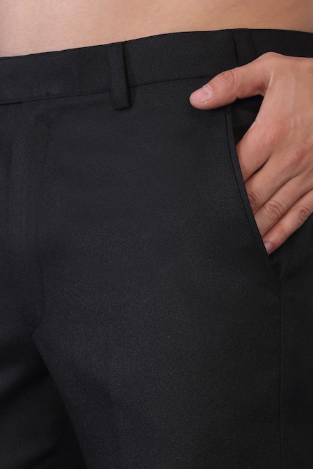 Aham-Vayam_Black Polyester, Cotton Embroidery Cutdana Bandhgala Set _Online_at_Aza_Fashions