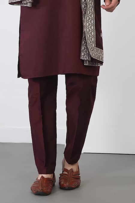 Buy Aham-Vayam Maroon Cotton Embroidery Thread Kurta Set Buy_Aham-Vayam_Maroon Cotton Embroidery Thread Kurta Set