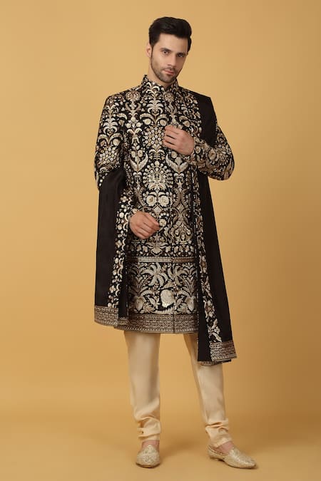 Aham-Vayam Nawab Floral Embroidered Sherwani Set 