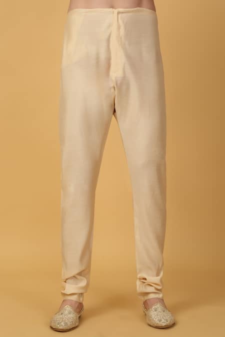 Aham-Vayam_Cream Cotton, Silk Zari Black Floral Embroidered Sherwani Set _Online_at_Aza_Fashions