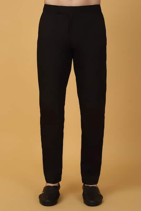 Aham-Vayam_Black Cotton, Silk Zari, Embroidery Sherwani Set _Online_at_Aza_Fashions