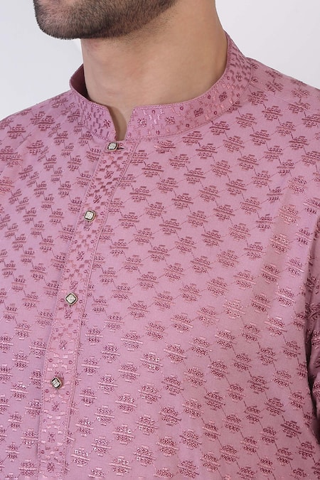 Aham-Vayam Pink Cotton Sequins, Embroidery Thread Kurta Set at Aza Fashions Aham-Vayam_Pink Cotton Sequins, Embroidery Thread Kurta Set _at_Aza_Fashions