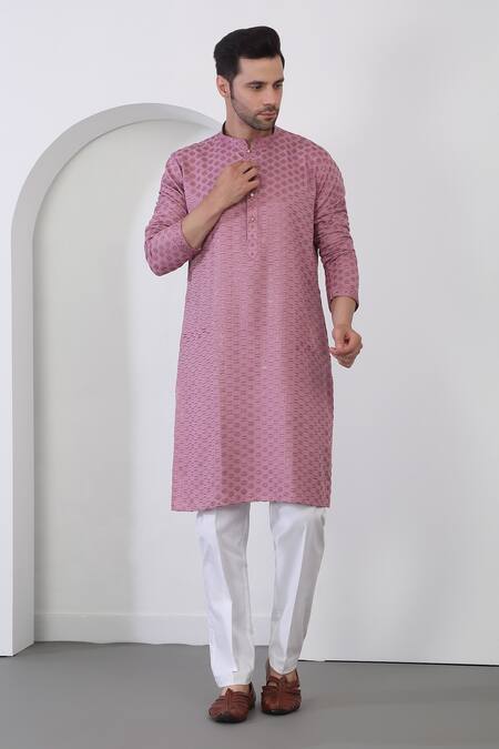 Buy Aham-Vayam Pink Cotton Sequins, Embroidery Thread Kurta Set Buy_Aham-Vayam_Pink Cotton Sequins, Embroidery Thread Kurta Set