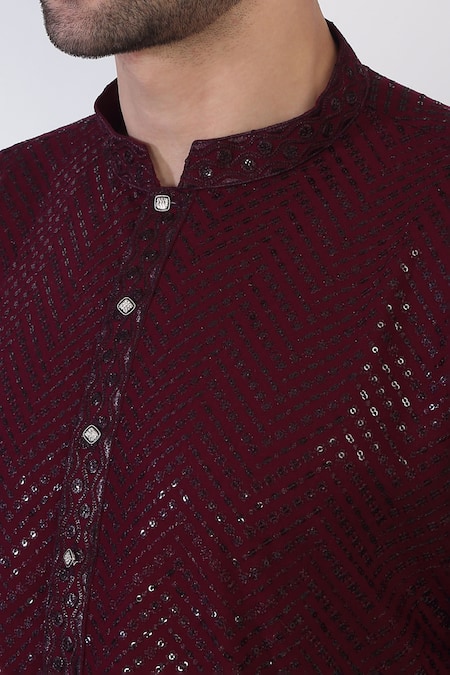 Buy_Aham-Vayam_Wine Cotton Sequins, Embroidery Kurta Set 
