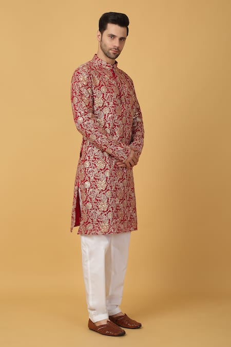 Buy Aham-Vayam Pink Cotton Embroidery Designer Bloom Kurta Set Online at Aza Fashions Buy_Aham-Vayam_Pink Cotton Embroidery Designer Bloom Kurta Set_Online_at_Aza_Fashions