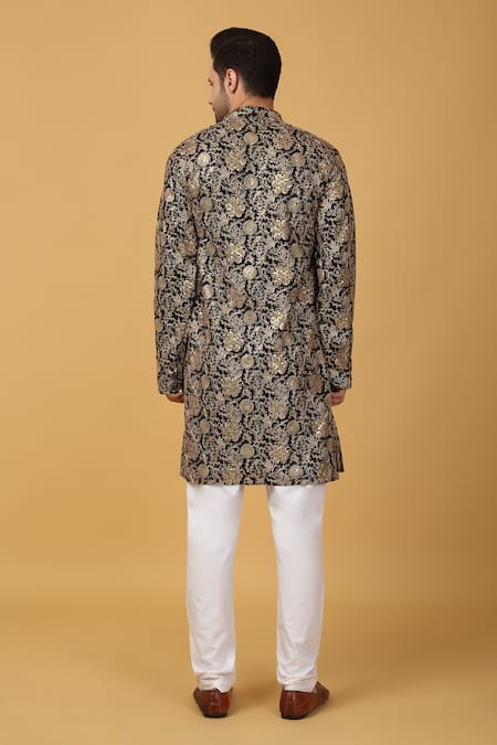 Shop Aham-Vayam Black Cotton Embroidery Floral Kurta Set at Aza Fashions Shop_Aham-Vayam_Black Cotton Embroidery Floral Kurta Set_at_Aza_Fashions