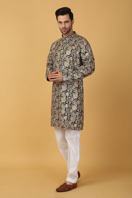 Buy Aham-Vayam Black Cotton Embroidery Floral Kurta Set Online at Aza Fashions Buy_Aham-Vayam_Black Cotton Embroidery Floral Kurta Set_Online_at_Aza_Fashions