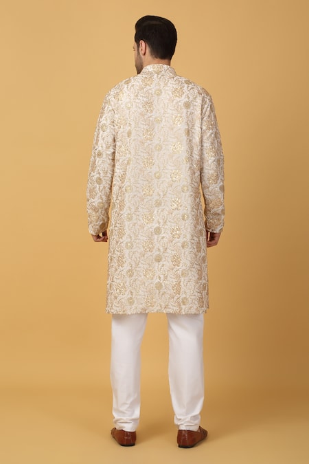 Shop Aham-Vayam Ivory Cotton Embroidery Bahaar Kurta Pant Set at Aza Fashions Shop_Aham-Vayam_Ivory Cotton Embroidery Bahaar Kurta Pant Set _at_Aza_Fashions