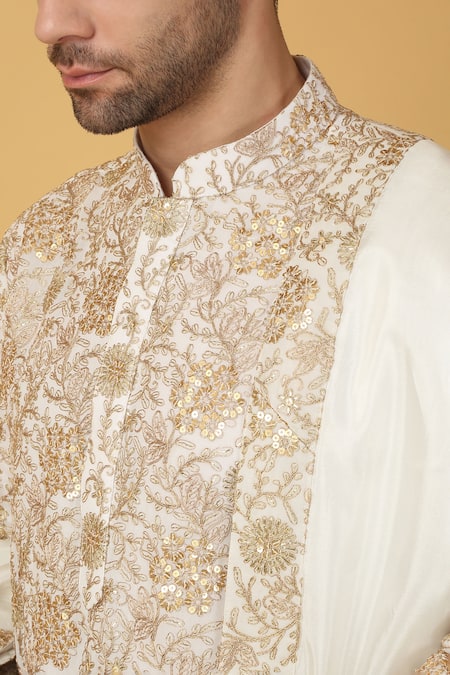 Aham-Vayam Ivory Cotton Embroidery Bahaar Kurta Pant Set at Aza Fashions Aham-Vayam_Ivory Cotton Embroidery Bahaar Kurta Pant Set _at_Aza_Fashions