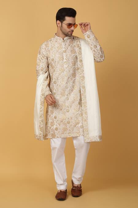 Buy Aham-Vayam Ivory Cotton Embroidery Bahaar Kurta Pant Set Buy_Aham-Vayam_Ivory Cotton Embroidery Bahaar Kurta Pant Set