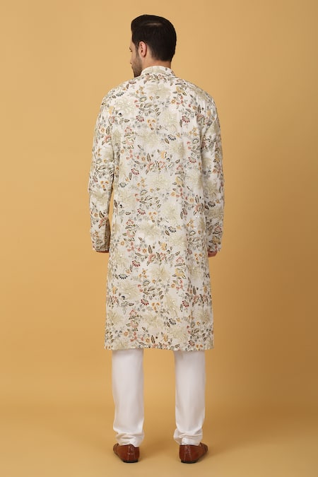 Shop Aham-Vayam Ivory Cotton Embroidery Aham Pushp Thread Kurta Set at Aza Fashions Shop_Aham-Vayam_Ivory Cotton Embroidery Aham Pushp Thread Kurta Set _at_Aza_Fashions