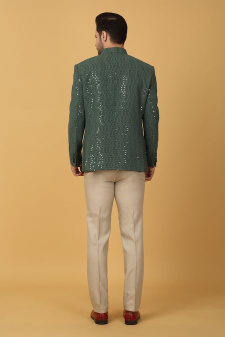 Aham-Vayam Sequin Wave Embroidered Bandhgala 