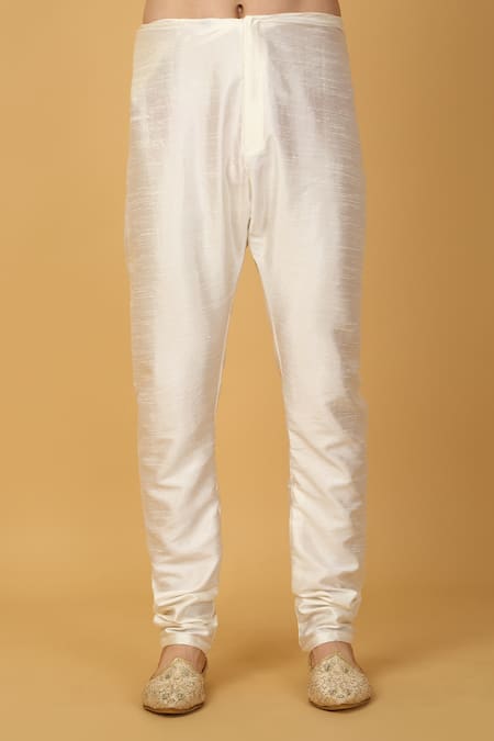 Aham-Vayam_Ivory Cotton, Silk Embroidery Gulshan Sherwani Set _Online_at_Aza_Fashions