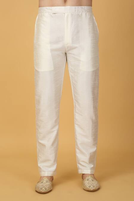 Aham-Vayam_Ivory , Silk, Satin Embroidery Floral Sherwani Jacket Set _Online_at_Aza_Fashions