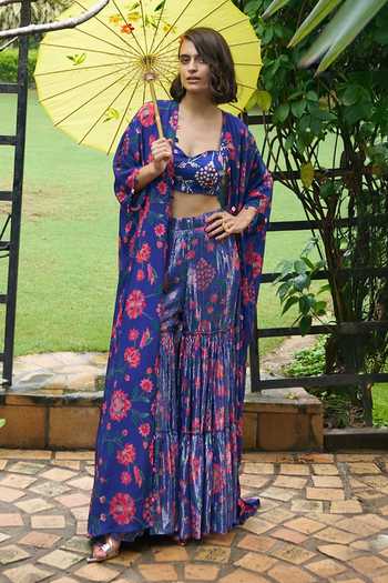 Archana Shah Bahar Print Cape & Tiered Sharara Set 