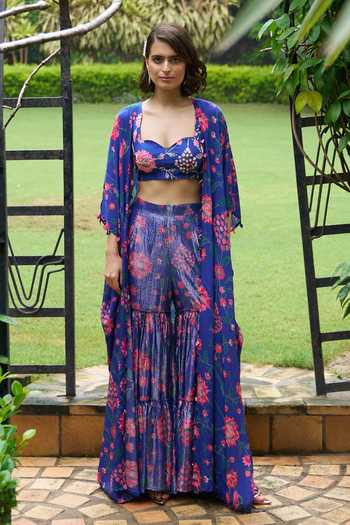 Archana Shah Bahar Print Cape & Tiered Sharara Set 
