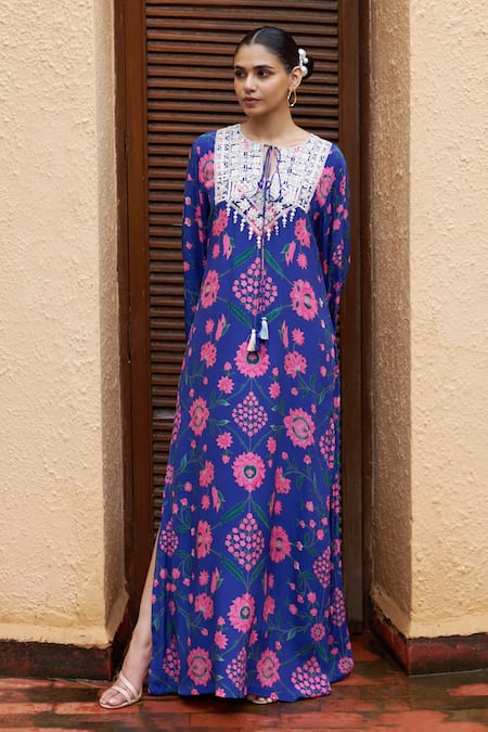 Archana Shah Gul Print Blue Kaftan