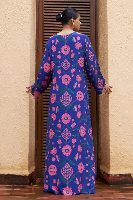 Archana Shah Gul Print Blue Kaftan
