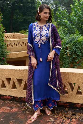 Archana Shah Zardozi Fleur Embroidered Kurta Set 