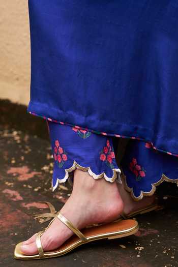 Buy_Archana Shah_Blue Organza, Lace Zari, Embroidery Round Neck Zardozi Fleur Kurta Set _Online_at_Aza_Fashions