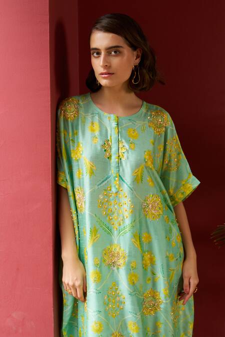 Shop Archana Shah Blue Lace, Lurex Pearls, Sequins Round Zardozi Embroidered Kurta And Pant Set Online at Aza Fashions Shop_Archana Shah_Blue Lace, Lurex Pearls, Sequins Round Zardozi Embroidered Kurta And Pant Set _Online_at_Aza_Fashions