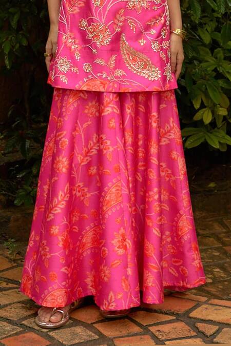 Shop Archana Shah Pink , Satin Sequins, Paisley Print Embroidered Kurta And Sharara Set Online at Aza Fashions Shop_Archana Shah_Pink , Satin Sequins, Paisley Print Embroidered Kurta And Sharara Set _Online_at_Aza_Fashions