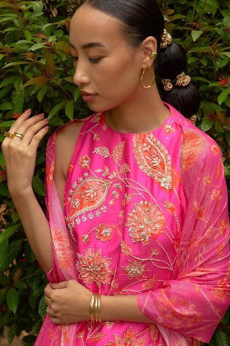 Archana Shah Pink , Satin Sequins, Paisley Print Embroidered Kurta And Sharara Set at Aza Fashions Archana Shah_Pink , Satin Sequins, Paisley Print Embroidered Kurta And Sharara Set _at_Aza_Fashions