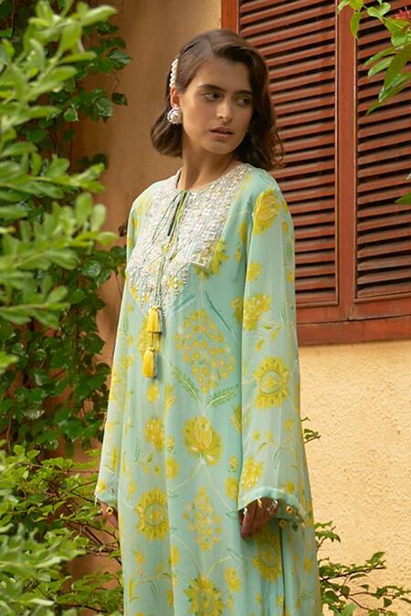 Archana Shah Blue Crepe Zari, Embroidery Round Neck Floral Maxi Dress at Aza Fashions Archana Shah_Blue Crepe Zari, Embroidery Round Neck Floral Maxi Dress _at_Aza_Fashions