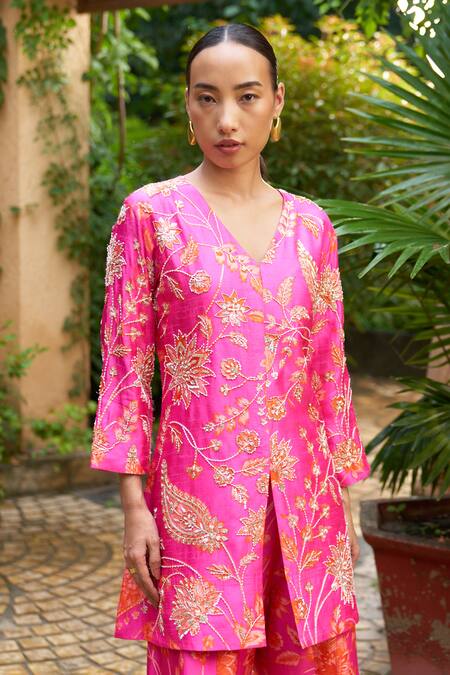 Archana Shah Pink , Satin Sequins, Zari Floral Embroidered Jacket And Sharara Set at Aza Fashions Archana Shah_Pink , Satin Sequins, Zari Floral Embroidered Jacket And Sharara Set _at_Aza_Fashions