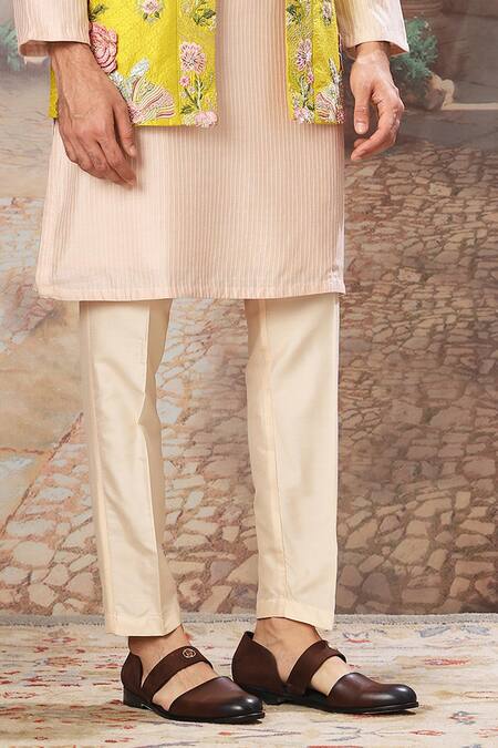 Asuka_Yellow Silk, Cotton Embroidery Garden Bundi Kurta Set _Online_at_Aza_Fashions