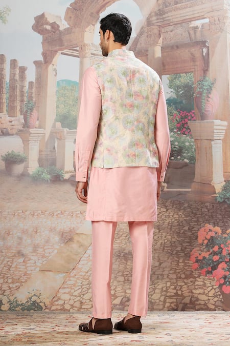 Asuka Peach Embroidered Bundi Kurta Set 
