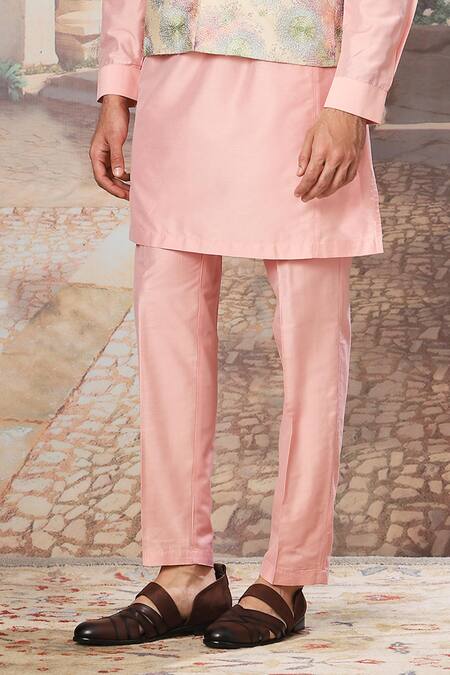 Buy_Asuka_Peach Silk Metallic Thread, Sequins Embroidered Bundi Kurta Set _Online_at_Aza_Fashions