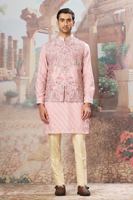 Asuka Pink Silk Cut Work, Embroidery Raw Bundi Kurta Set Online at Aza Fashions Asuka_Pink Silk Cut Work, Embroidery Raw Bundi Kurta Set _Online_at_Aza_Fashions