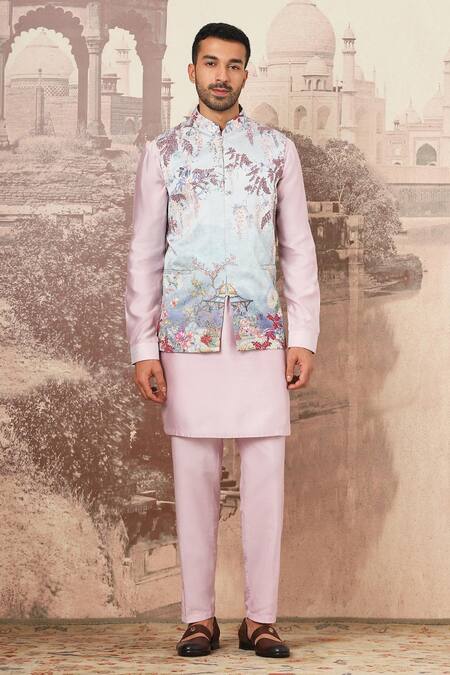 Asuka_Blue Linen, Satin Cut Work, Embroidery Floral Cutdana Bundi Set _Online_at_Aza_Fashions