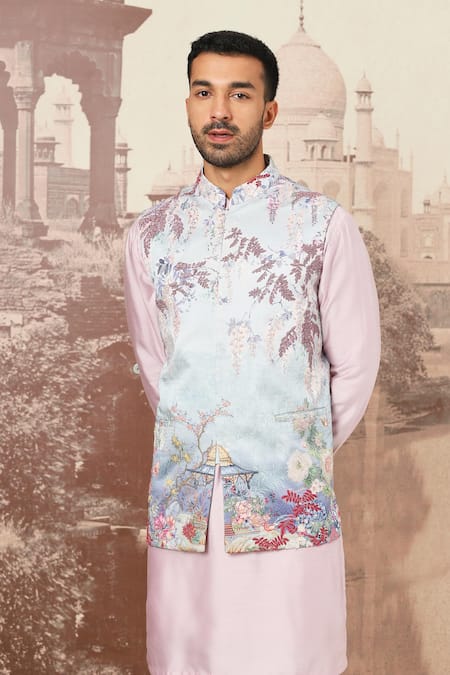 Shop_Asuka_Blue Linen, Satin Cut Work, Embroidery Floral Cutdana Bundi Set _Online_at_Aza_Fashions