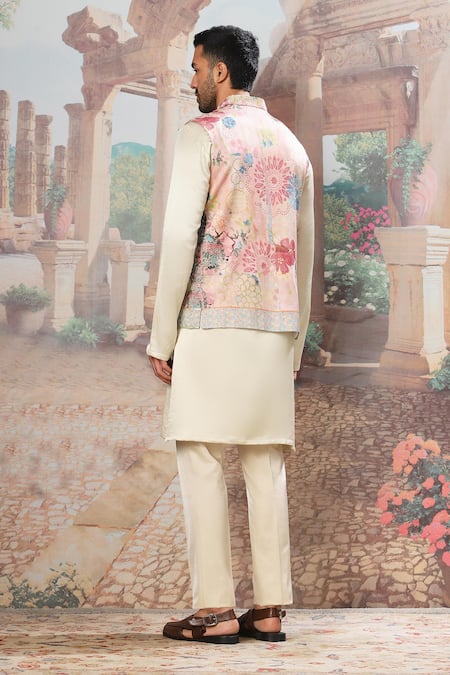 Asuka Floral Print Embroidered Bundi Kurta Set 