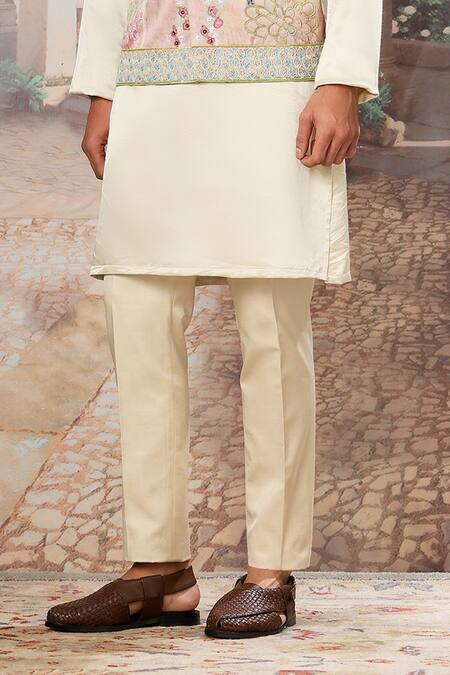 Buy_Asuka_Pink Linen, Satin Cut Work, Embroidery, Stones Floral Print Bundi Kurta Set _Online_at_Aza_Fashions