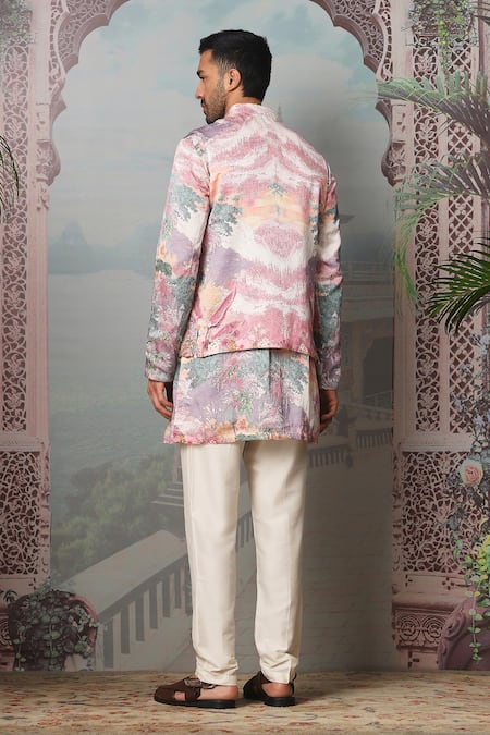 Asuka Floral Print Embroidered Bundi Kurta Set 