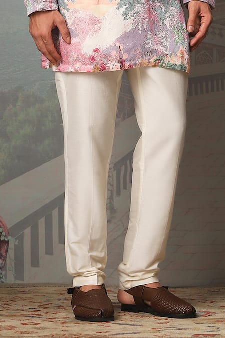 Asuka_Pink Linen, Satin Cut Work, Zari, Embroidery Floral Print Bundi Kurta Set _Online_at_Aza_Fashions