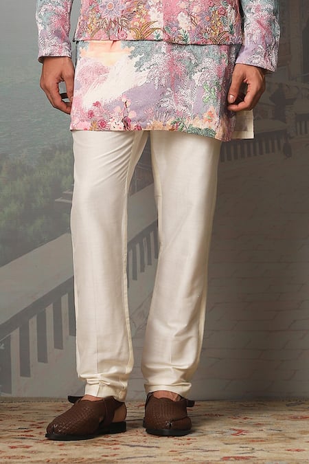 Shop_Asuka_Pink Linen, Satin Cut Work, Zari, Embroidery Floral Print Bundi Kurta Set _Online_at_Aza_Fashions