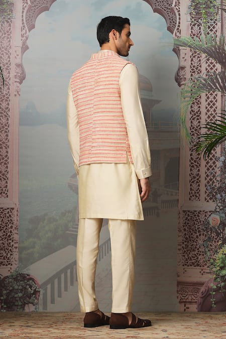 Asuka Pink Resham Embroidered Bundi Kurta Set 