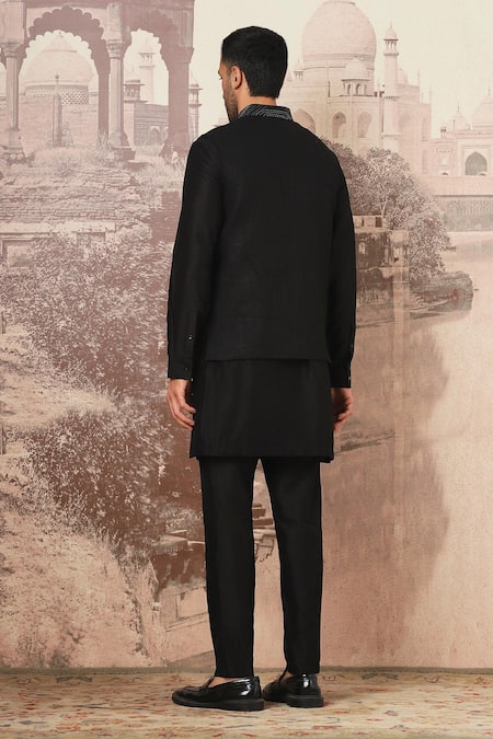 Asuka Black Kantha Embroidered Bundi Kurta Set 