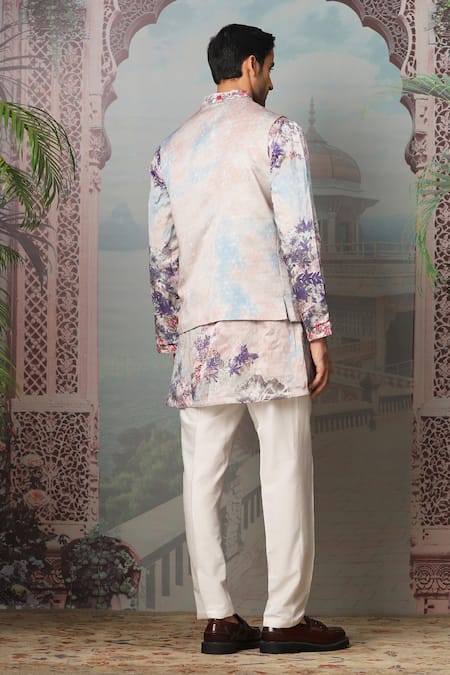 Asuka Embroidered Blue Silk Bundi Kurta Set 