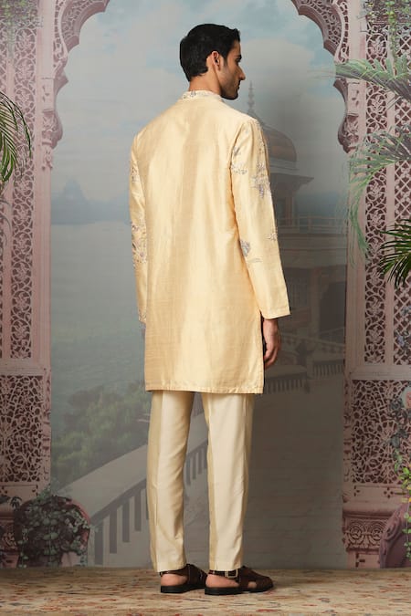 Shop Asuka Beige Silk Cut Work Floral Embroidered Kurta Set at Aza Fashions Shop_Asuka_Beige Silk Cut Work Floral Embroidered Kurta Set _at_Aza_Fashions