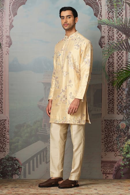 Asuka Beige Silk Cut Work Floral Embroidered Kurta Set Online at Aza Fashions Asuka_Beige Silk Cut Work Floral Embroidered Kurta Set _Online_at_Aza_Fashions