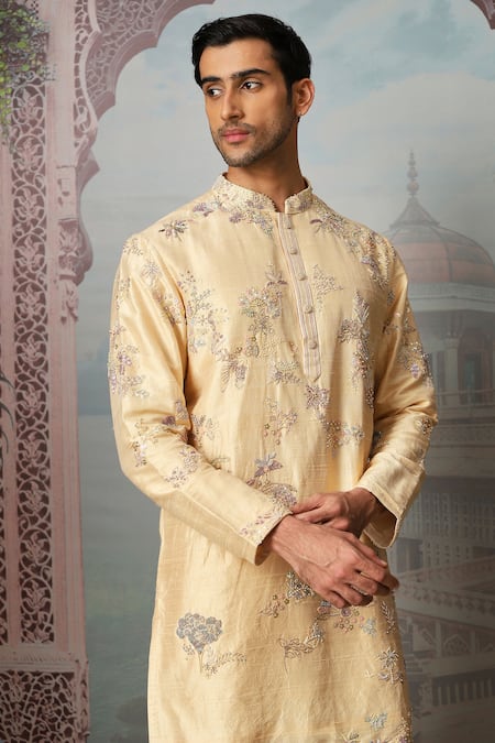 Buy Asuka Beige Silk Cut Work Floral Embroidered Kurta Set Online at Aza Fashions Buy_Asuka_Beige Silk Cut Work Floral Embroidered Kurta Set _Online_at_Aza_Fashions