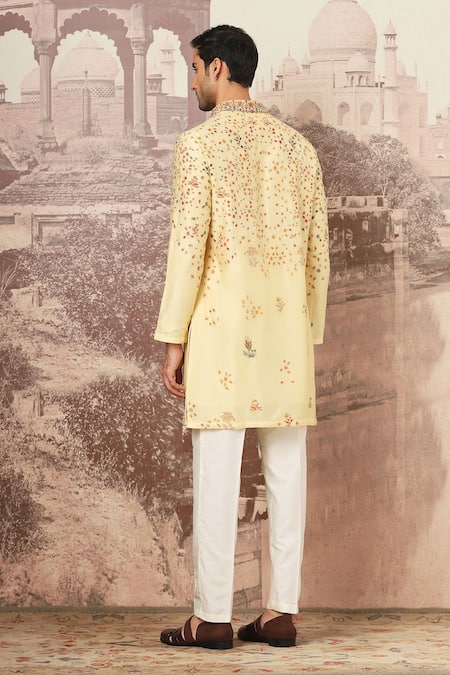 Shop Asuka Yellow Silk, Cotton Cut Work Floral Zari Embroidered Kurta Set at Aza Fashions Shop_Asuka_Yellow Silk, Cotton Cut Work Floral Zari Embroidered Kurta Set _at_Aza_Fashions