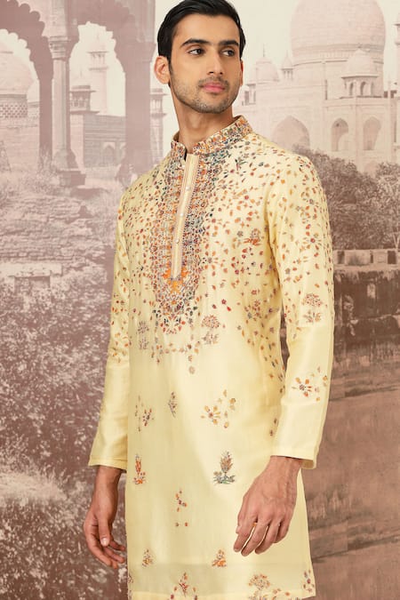Shop Asuka Yellow Silk, Cotton Cut Work Floral Zari Embroidered Kurta Set Online at Aza Fashions Shop_Asuka_Yellow Silk, Cotton Cut Work Floral Zari Embroidered Kurta Set _Online_at_Aza_Fashions