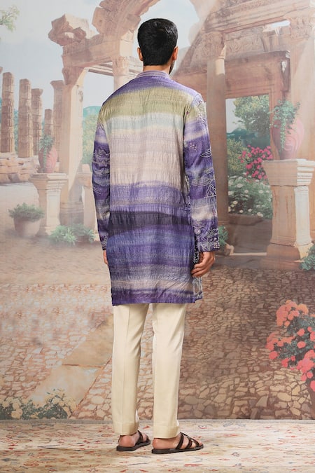 Shop_Asuka_Purple Tussar, Cotton Embroidery Ombre Kurta Set _at_Aza_Fashions