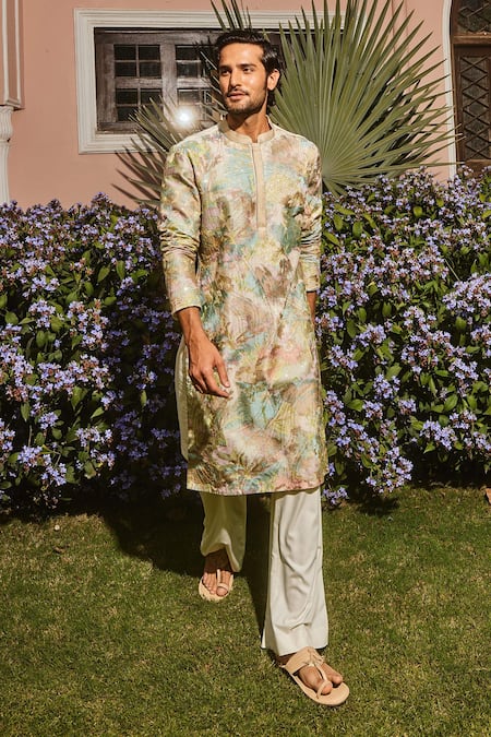 Shop Asuka Ivory Chanderi Silk Sequins, Embroidery Abstract Kurta And Pant Set at Aza Fashions Shop_Asuka_Ivory Chanderi Silk Sequins, Embroidery Abstract Kurta And Pant Set _at_Aza_Fashions